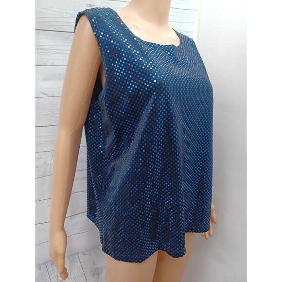 Notations sleeveless top blouse sequined embellished black blue shimmer XL - Picture 1 of 10